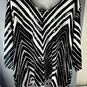 Black and White Striped Women's Top plus size .